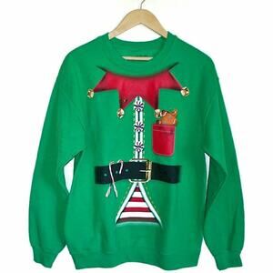 HYBRID elf Santas helper Christmas ugly green sweatshirt holiday toymaker Size M